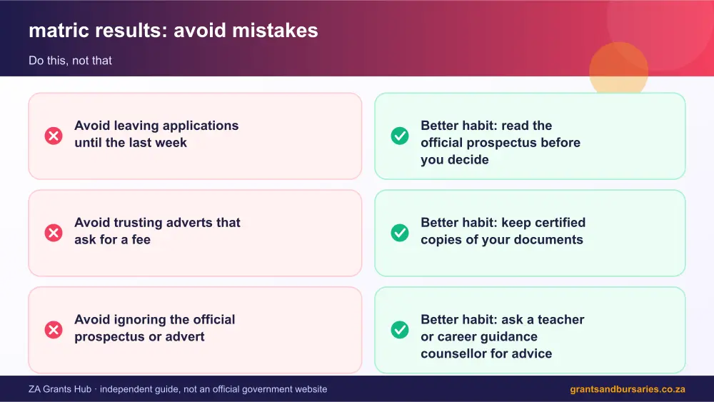 matric results mistakes to avoid and tips infographic – matric results South Africa 2026