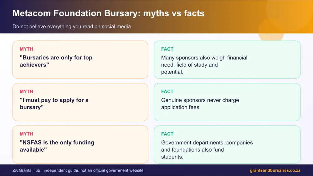 Metacom Foundation Bursary myths vs facts infographic – metacom foundation bursary South Africa 2026