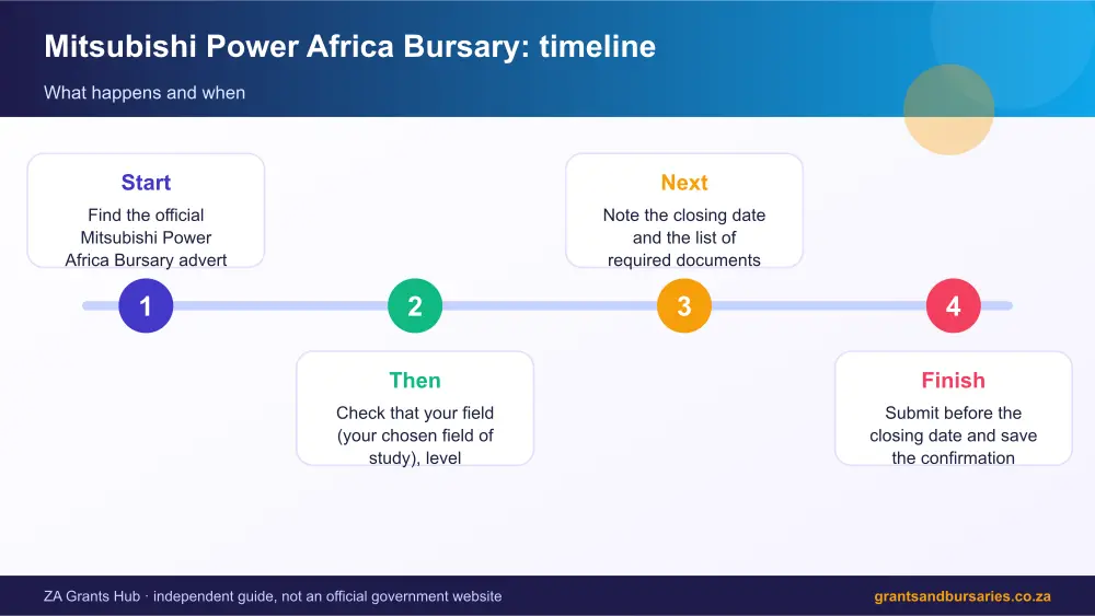 Mitsubishi Power Africa Bursary process timeline infographic – mitsubishi power africa bursary South Africa 2026