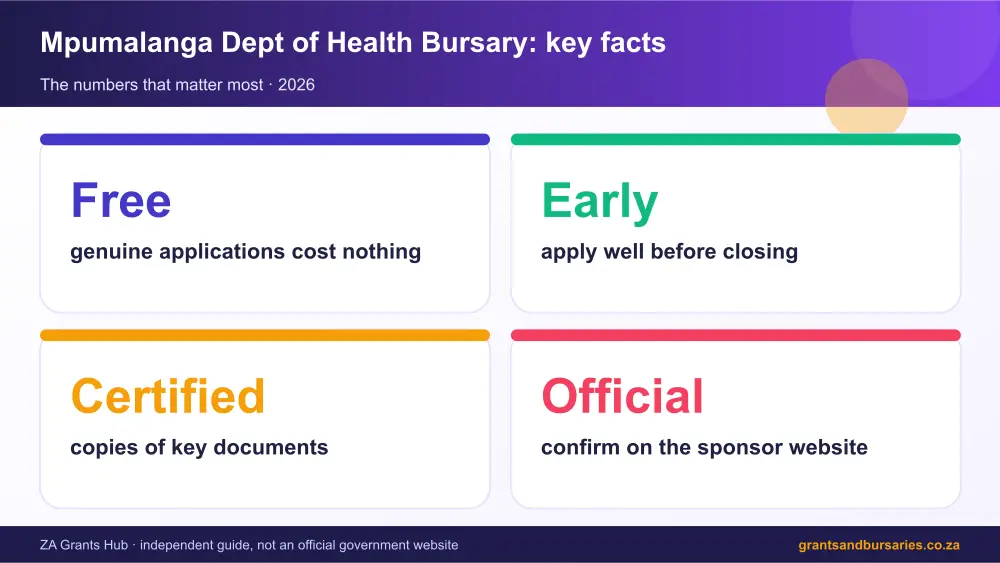 Mpumalanga Dept of Health Bursary key facts at a glance infographic – mpumalanga department of health bursaries South Africa 2026