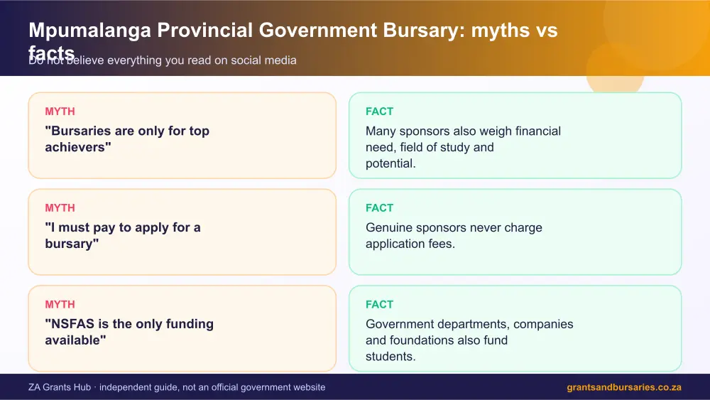Mpumalanga Provincial Government Bursary myths vs facts infographic – mpumalanga bursaries South Africa 2026