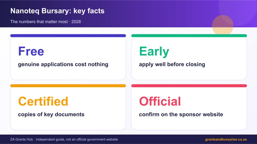 Nanoteq Bursary key facts at a glance infographic – nanoteq bursary South Africa 2026