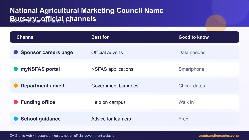 National Agricultural Marketing Council Namc Bursary official channels comparison infographic – national agricultural marketing council namc bursary South Africa 2026