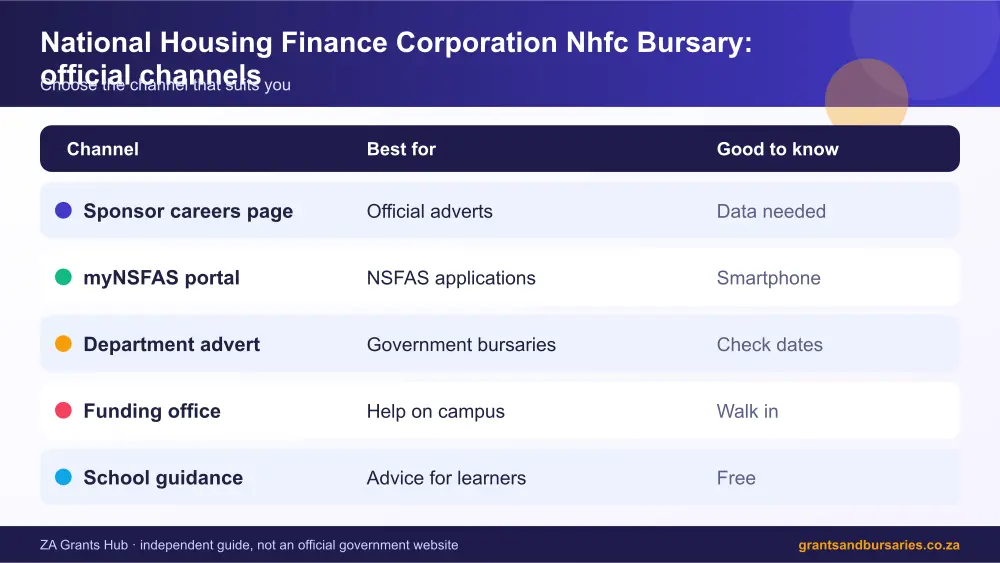 National Housing Finance Corporation Nhfc Bursary official channels comparison infographic – national housing finance corporation nhfc bursary South Africa 2026