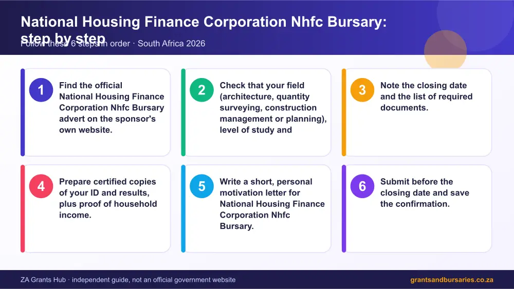 National Housing Finance Corporation Nhfc Bursary step by step guide infographic – national housing finance corporation nhfc bursary South Africa 2026