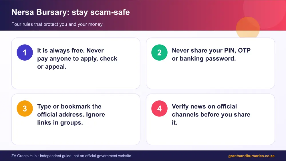 Nersa Bursary stay safe from scams infographic – nersa bursary South Africa 2026