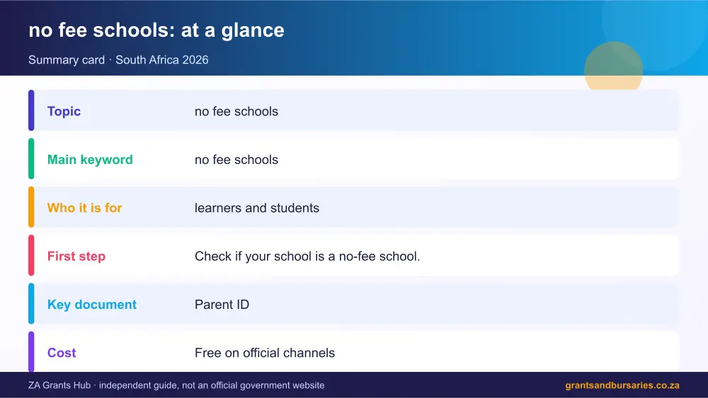 no fee schools at a glance summary infographic – no fee schools South Africa 2026
