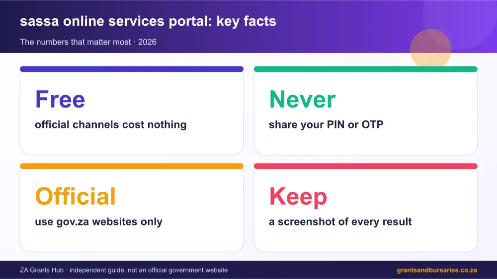 sassa online services portal key facts at a glance infographic – sassa online services portal South Africa 2026