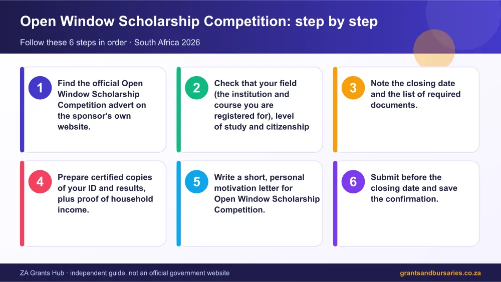 Open Window Scholarship Competition step by step guide infographic – open window scholarship competition South Africa 2026