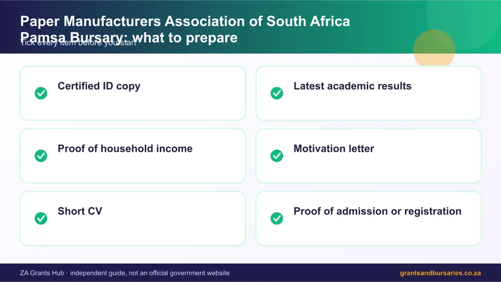 Paper Manufacturers Association of South Africa Pamsa Bursary documents checklist infographic – paper manufacturers association of pamsa bursary South Africa 2026