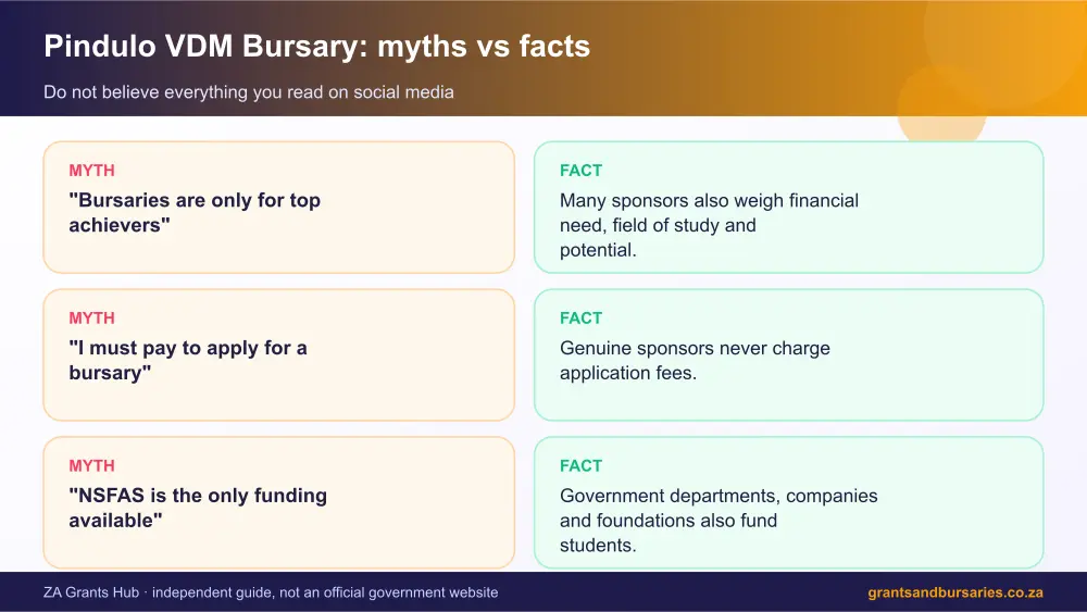 Pindulo VDM Bursary myths vs facts infographic – scholarship south africa South Africa 2026
