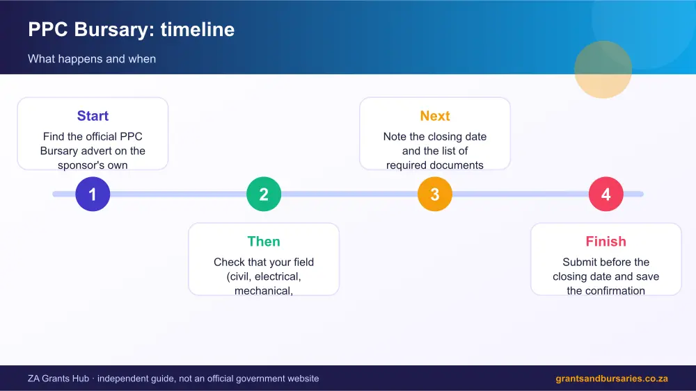 PPC Bursary process timeline infographic – ppc bursary South Africa 2026