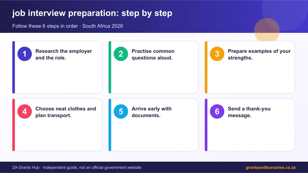 job interview preparation step by step guide infographic – job interview preparation South Africa 2026