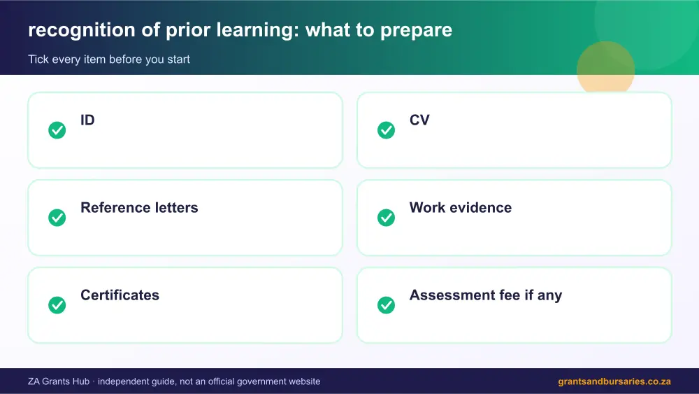 recognition of prior learning documents checklist infographic – recognition of prior learning South Africa 2026