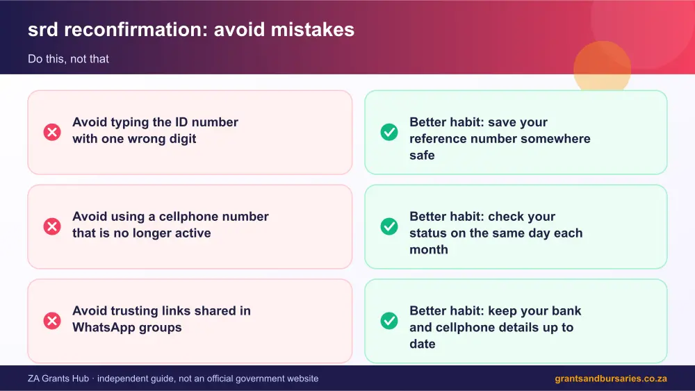 srd reconfirmation mistakes to avoid and tips infographic – srd reconfirmation South Africa 2026