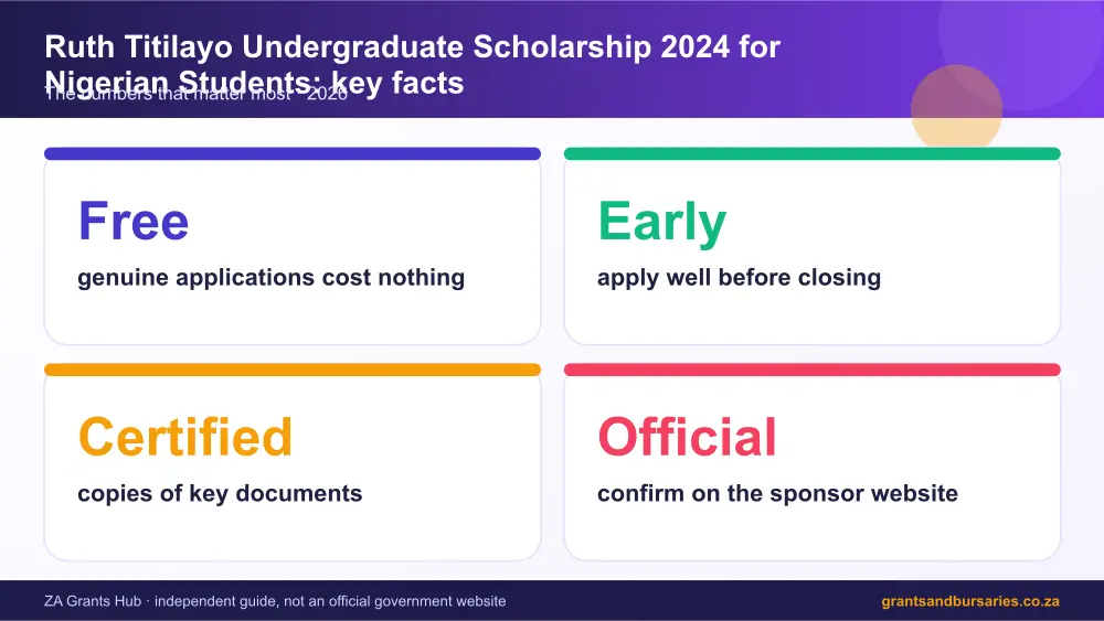 Ruth Titilayo Undergraduate Scholarship 2024 for Nigerian Students key facts at a glance infographic – ruth titilayo undergraduate scholarship 2024 for nigerian students South Africa 2026
