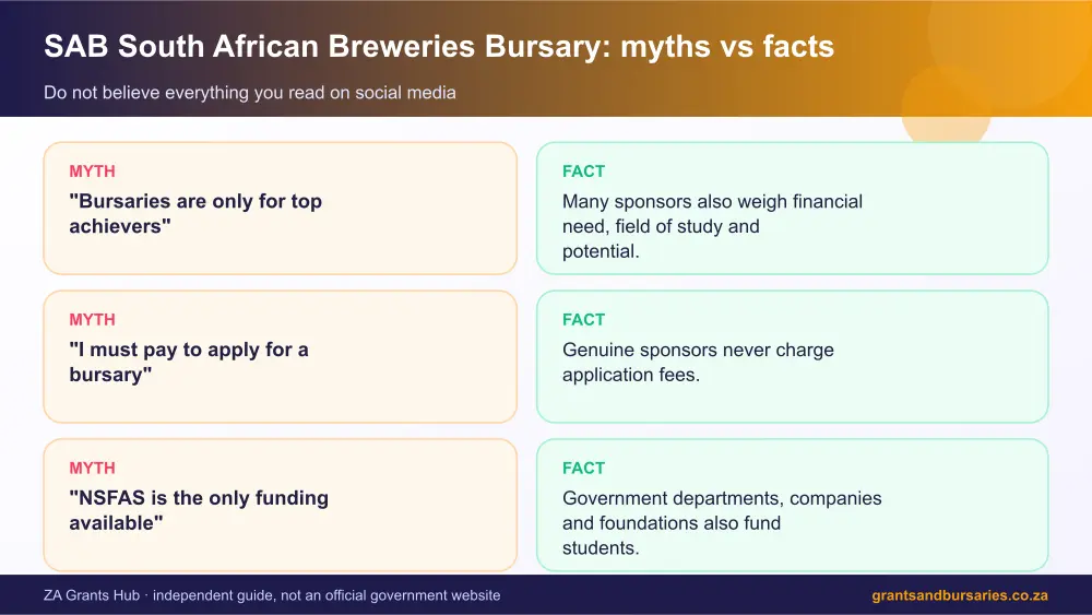 SAB South African Breweries Bursary myths vs facts infographic – sab south african breweries bursary South Africa 2026