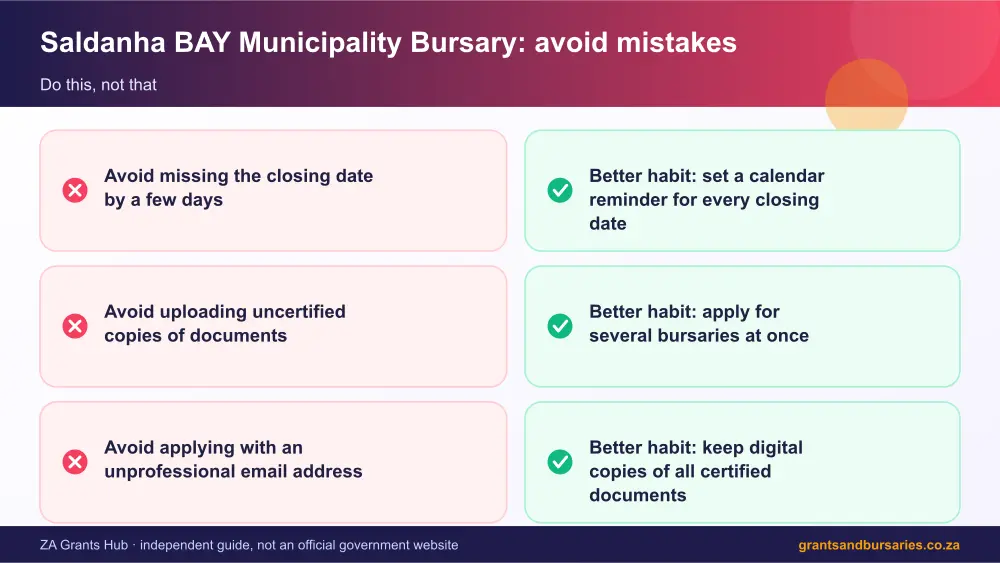 Saldanha BAY Municipality Bursary mistakes to avoid and tips infographic – saldanha bay municipality bursary South Africa 2026
