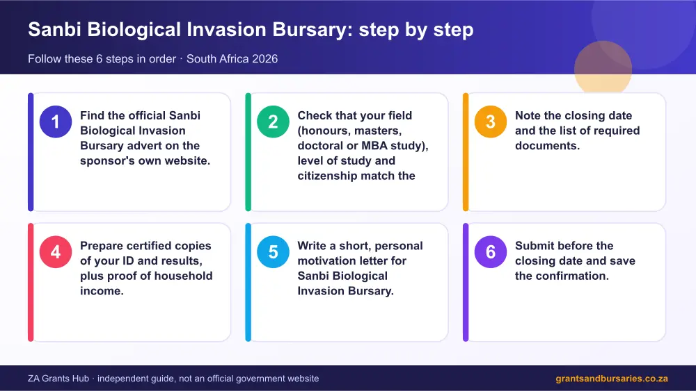 Sanbi Biological Invasion Bursary step by step guide infographic – sanbi biological invasion bursary South Africa 2026