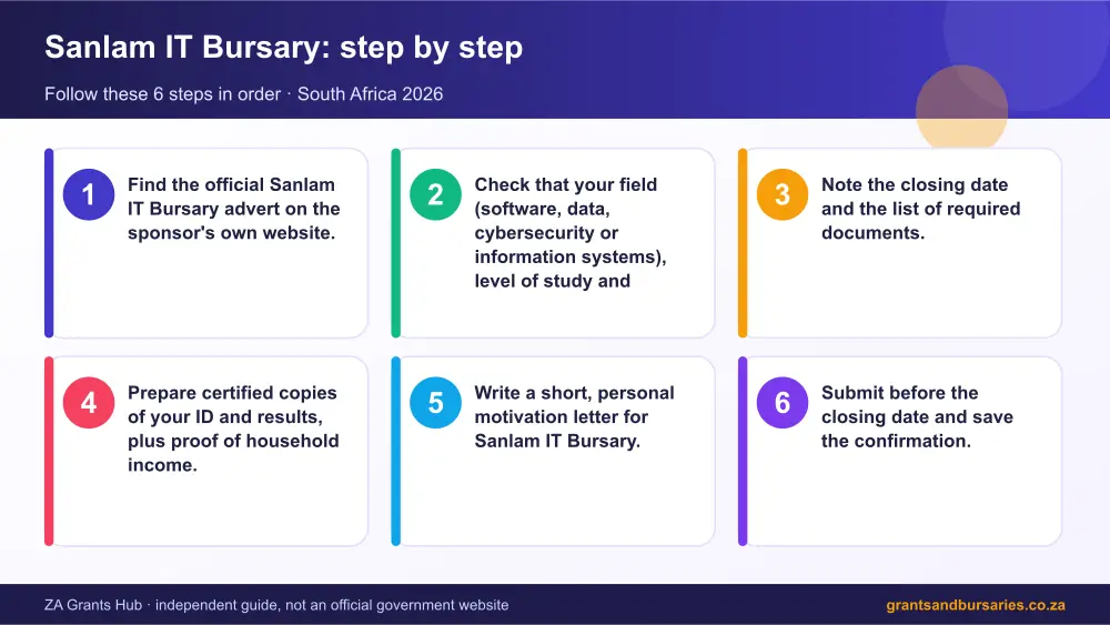 Sanlam IT Bursary step by step guide infographic – sanlam it bursary South Africa 2026