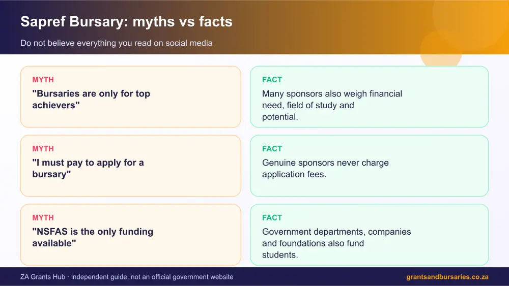 Sapref Bursary myths vs facts infographic – sapref bursary 2026 South Africa 2026