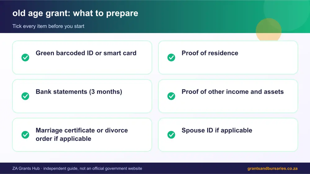 old age grant documents checklist infographic – sassa old age grant South Africa 2026