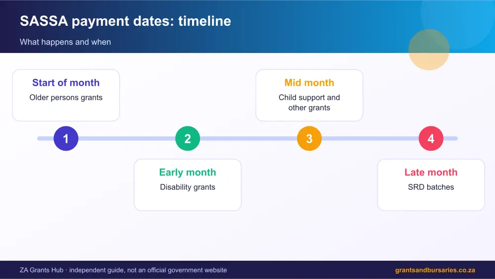 SASSA payment dates process timeline infographic – sassa payment dates South Africa 2026