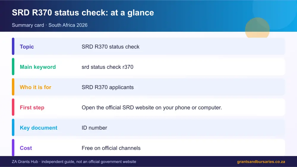 SRD R370 status check at a glance summary infographic – srd status check r370 South Africa 2026
