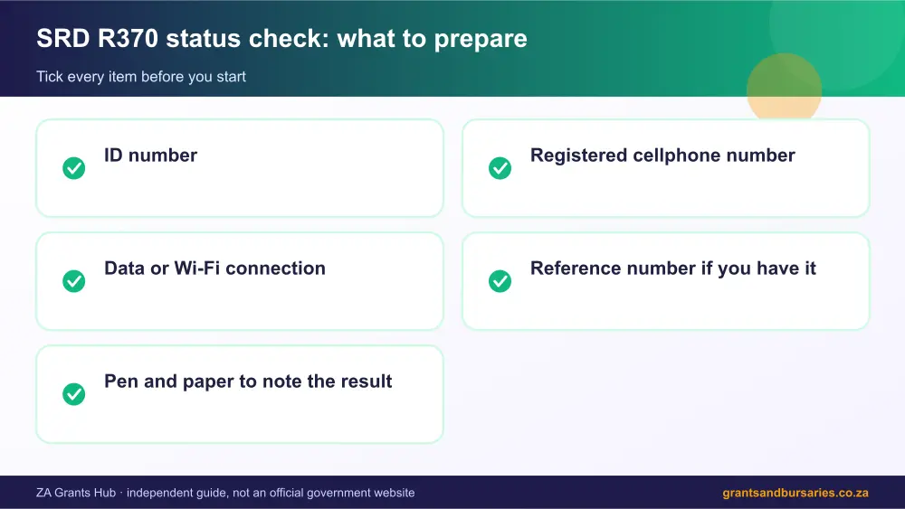 SRD R370 status check documents checklist infographic – srd status check r370 South Africa 2026