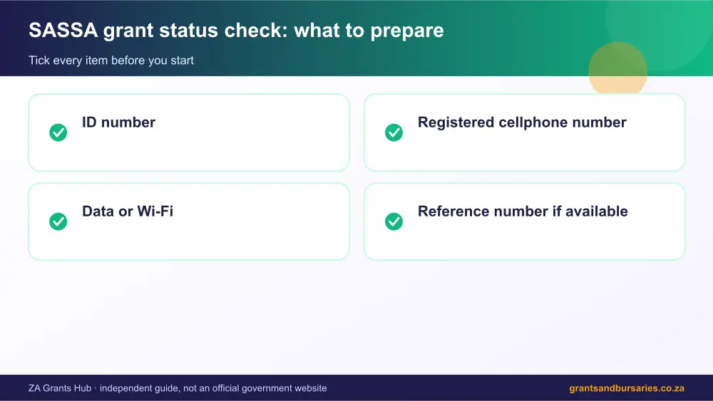 SASSA grant status check documents checklist infographic – sassa grant status check South Africa 2026