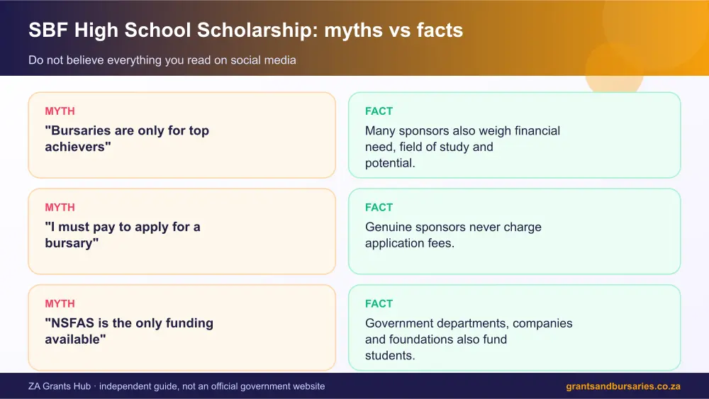 SBF High School Scholarship myths vs facts infographic – sbf high school scholarship South Africa 2026