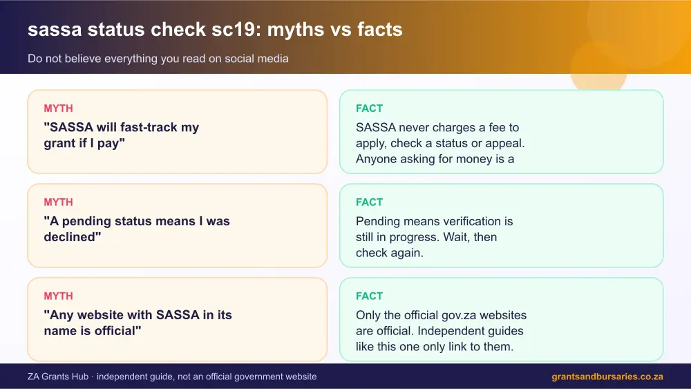 sassa status check sc19 myths vs facts infographic – sassa status check sc19 South Africa 2026