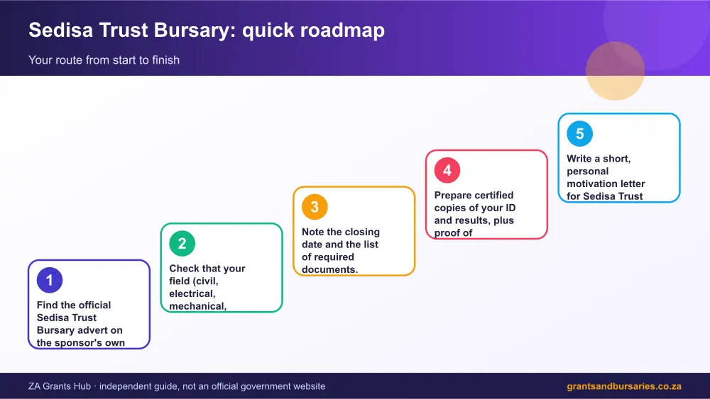 Sedisa Trust Bursary quick roadmap infographic – sedisa trust bursary South Africa 2026