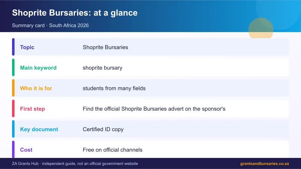 Shoprite Bursaries at a glance summary infographic – shoprite bursary South Africa 2026