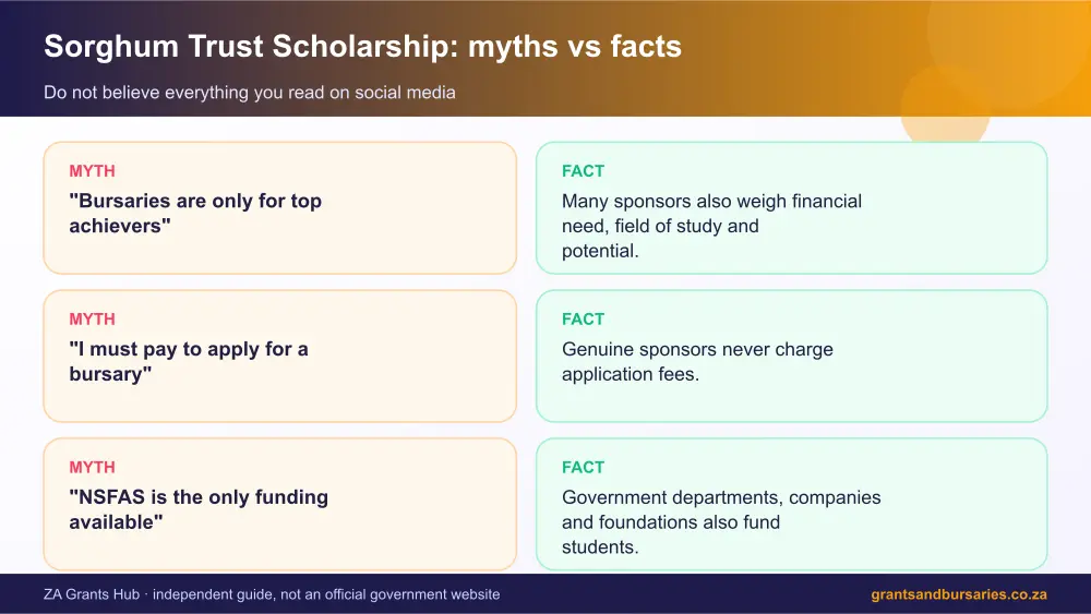 Sorghum Trust Scholarship myths vs facts infographic – sorghum trust scholarship bursary South Africa 2026