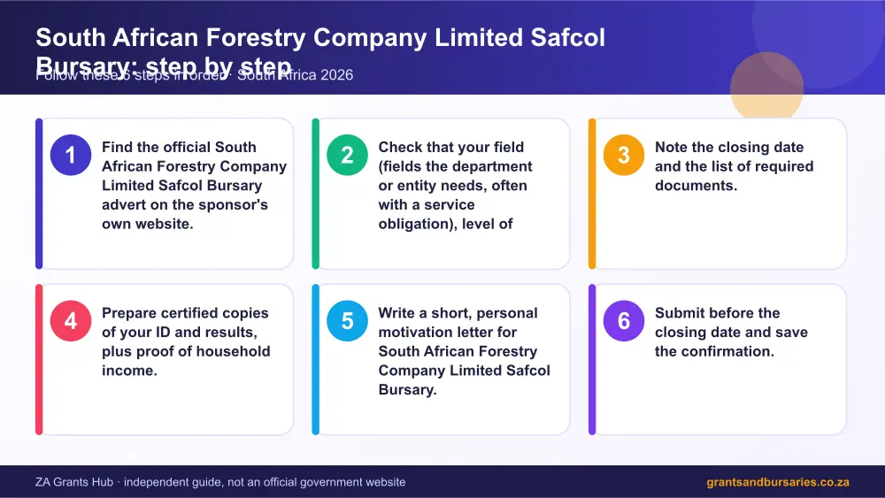 South African Forestry Company Limited Safcol Bursary step by step guide infographic – safcol bursary South Africa 2026