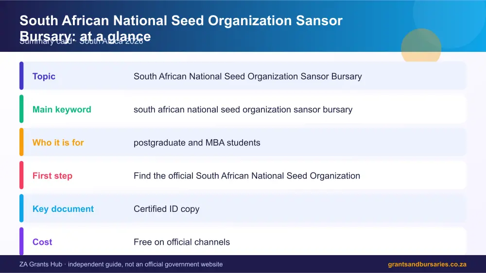 South African National Seed Organization Sansor Bursary at a glance summary infographic – south african national seed organization sansor bursary South Africa 2026