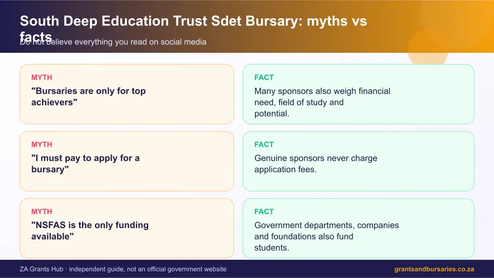 South Deep Education Trust Sdet Bursary myths vs facts infographic – south deep education trust sdet bursary South Africa 2026