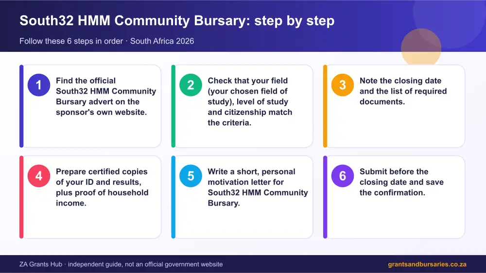 South32 HMM Community Bursary step by step guide infographic – south32 hmm community bursary South Africa 2026