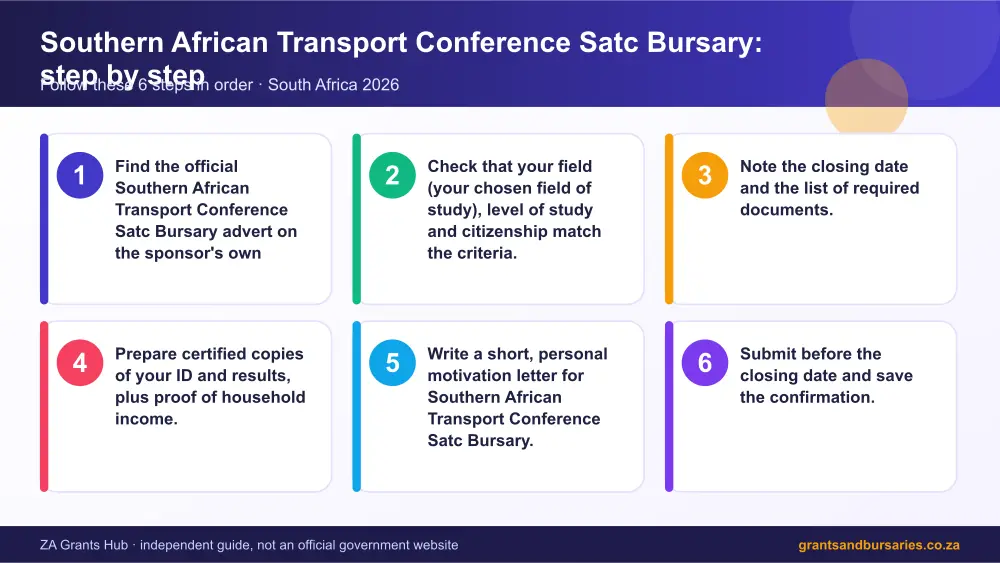 Southern African Transport Conference Satc Bursary step by step guide infographic – southern african transport conference satc bursary South Africa 2026