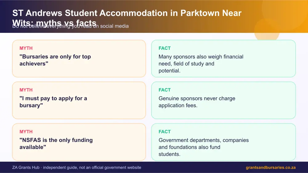 ST Andrews Student Accommodation in Parktown Near Wits myths vs facts infographic – looking for accommodation South Africa 2026