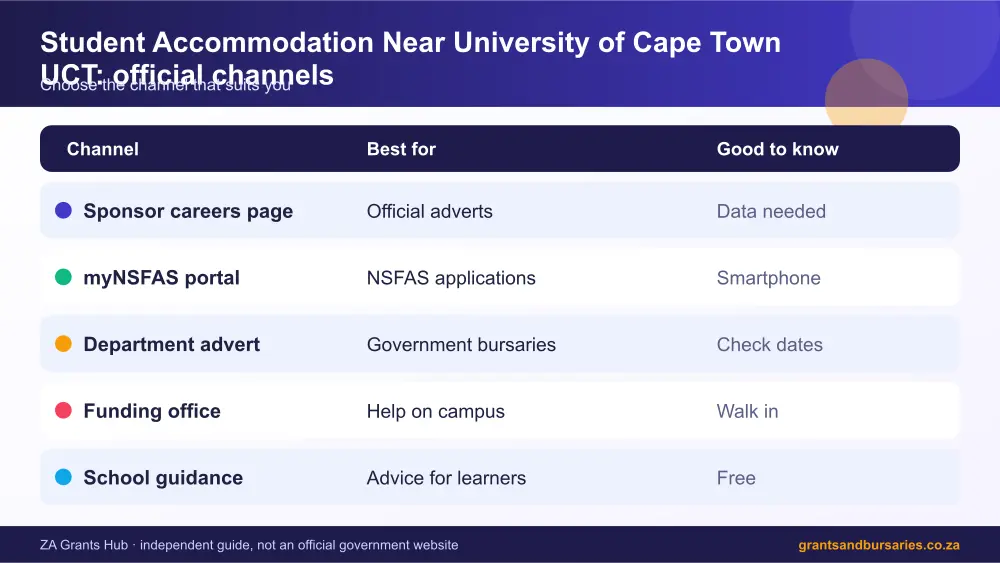 Student Accommodation Near University of Cape Town UCT official channels comparison infographic – student accommodation near university of cape town uct scholarship South Africa 2026