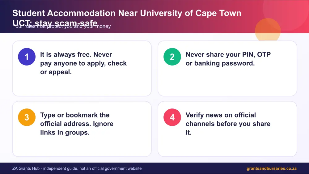 Student Accommodation Near University of Cape Town UCT stay safe from scams infographic – student accommodation near university of cape town uct scholarship South Africa 2026