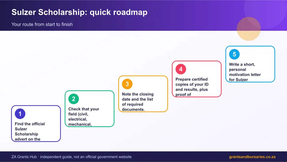 Sulzer Scholarship quick roadmap infographic – sulzer scholarship bursary South Africa 2026