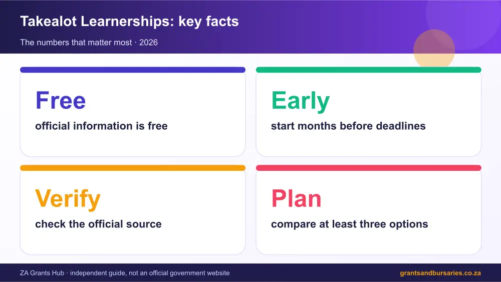 Takealot Learnerships key facts at a glance infographic – takealot learnership South Africa 2026