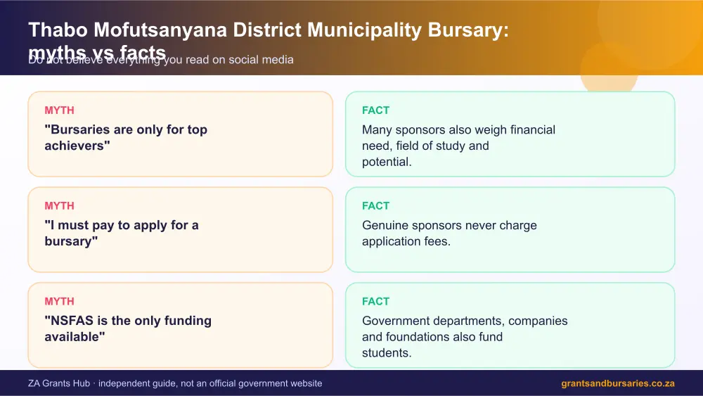 Thabo Mofutsanyana District Municipality Bursary myths vs facts infographic – thabo mofutsanyana district municipality bursary South Africa 2026