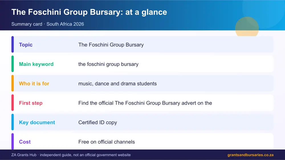 The Foschini Group Bursary at a glance summary infographic – the foschini group bursary South Africa 2026
