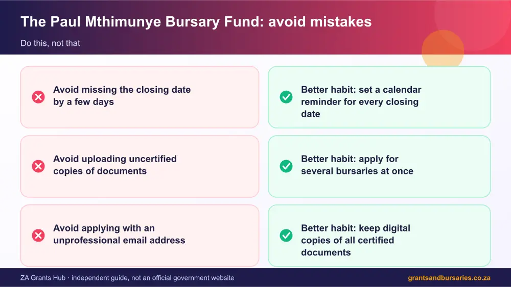 The Paul Mthimunye Bursary Fund mistakes to avoid and tips infographic – the paul mthimunye bursary fund South Africa 2026