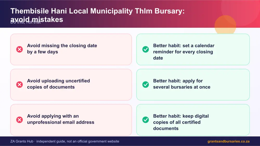 Thembisile Hani Local Municipality Thlm Bursary mistakes to avoid and tips infographic – thembisile hani local municipality thlm bursary South Africa 2026
