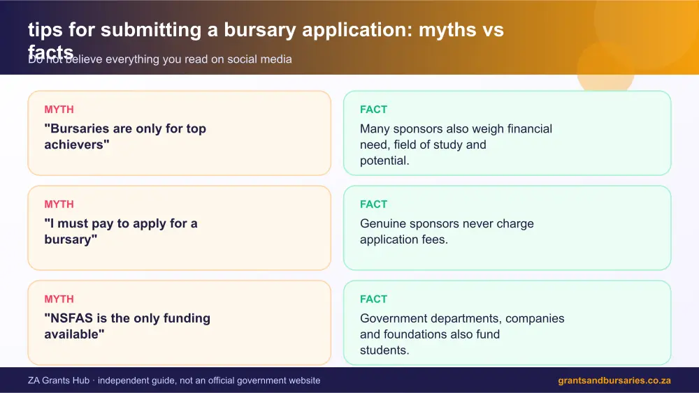 tips for submitting a bursary application myths vs facts infographic – tips for submitting a bursary application South Africa 2026